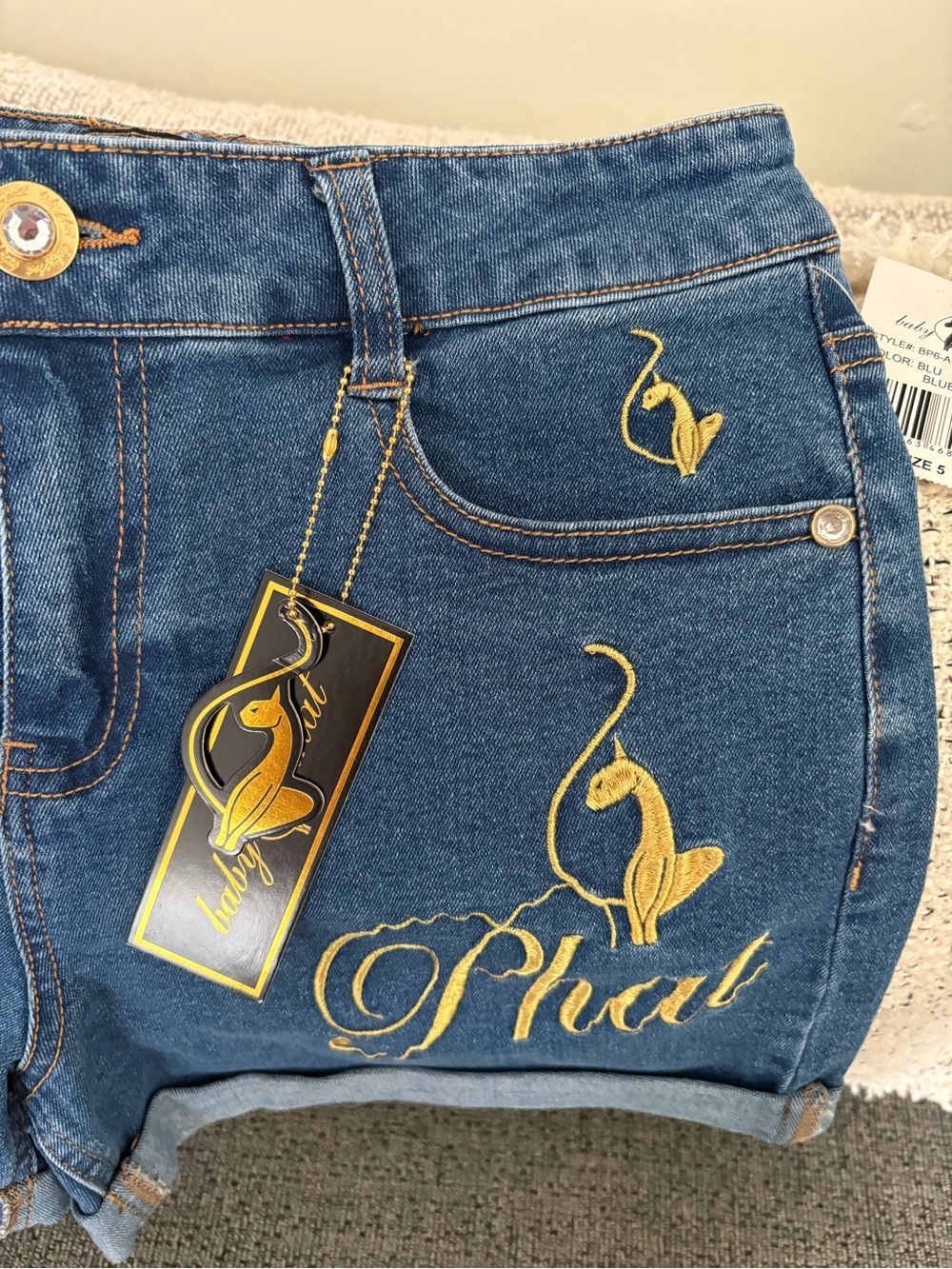 Baby Phat Blue Denim Shorts with Gold Script - Picture 4 of 7